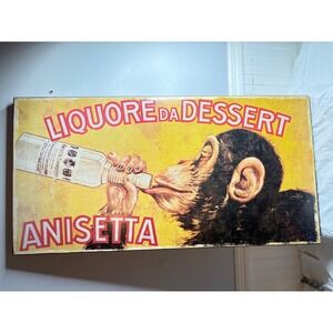 Z Gallerie Liquore Da Dessert Anisette Monkey Vintage Style Wall Art Decor 20x39